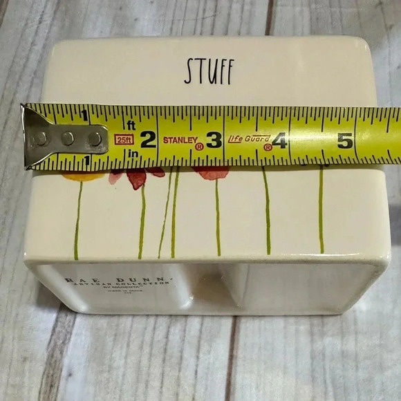 Rae Dunn “Stuff” Floral Double Compartment Ceramic Container Cosmetic Brush/Pen - Picture 2 of 7